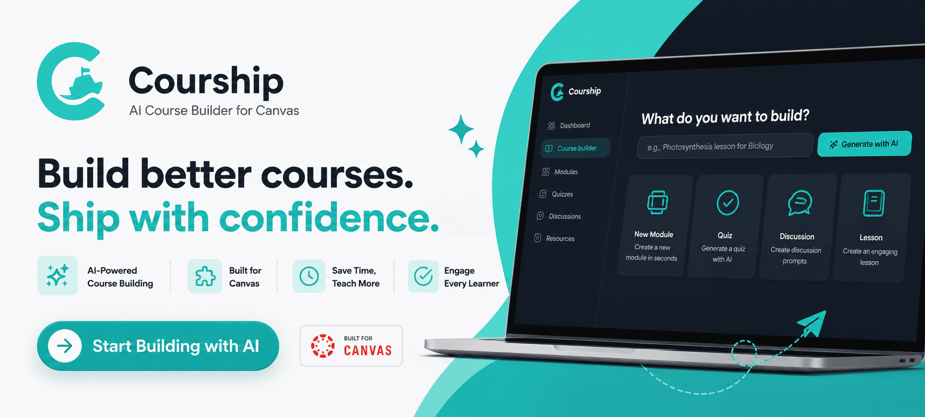 Build Canvas courses with AI — start free on Courship