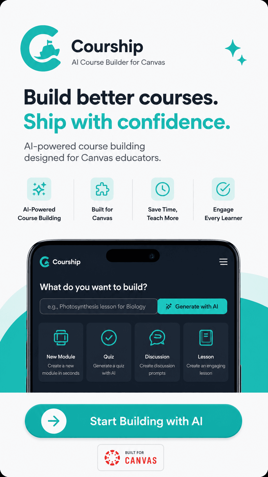Build Canvas courses with AI — start free on Courship