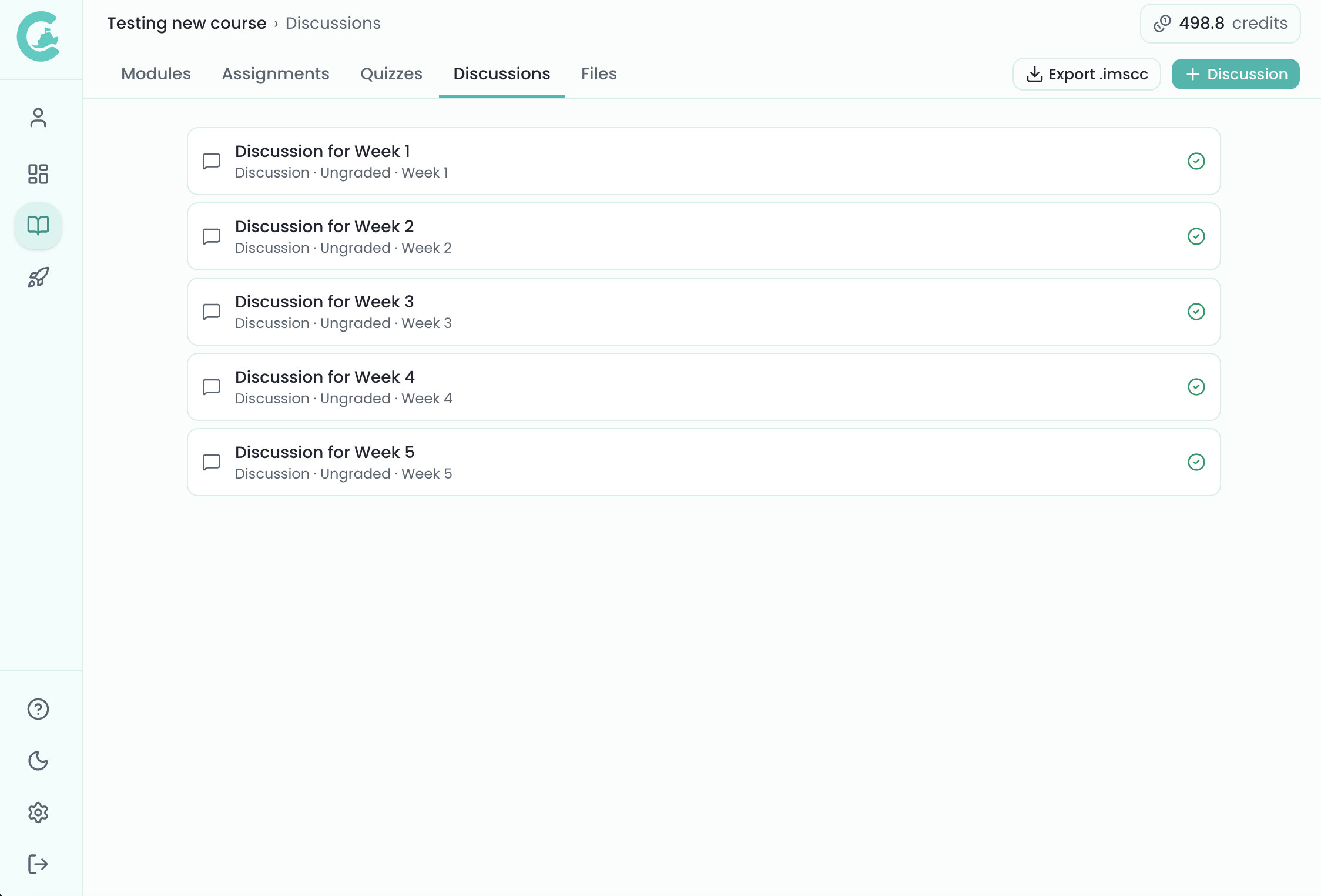 Discussions tab listing discussion topics