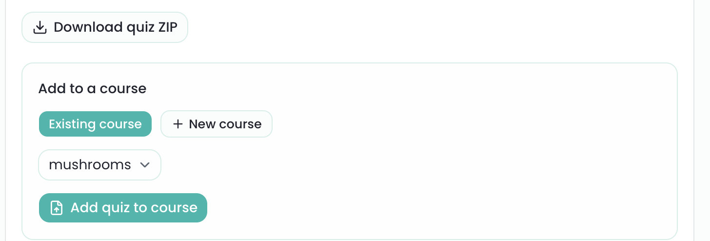 Download quiz ZIP and Add to course options