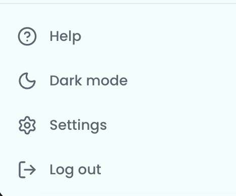 Expanded left navigation with Help, theme toggle, Settings, and Log out