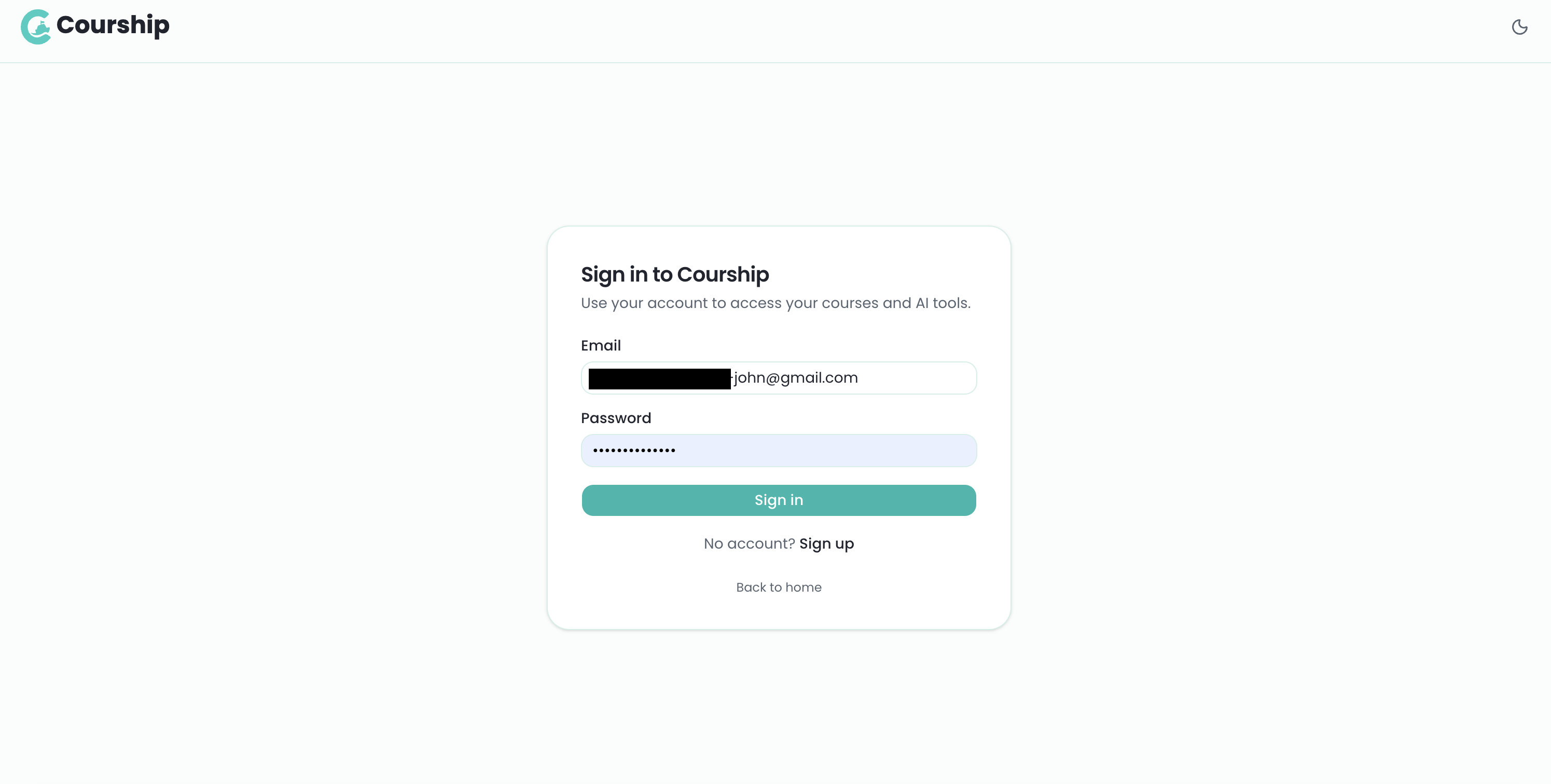 Courship sign-in page